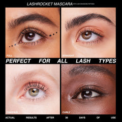 Freck Beauty LASHROCKET rich pigment coating delivering bold black finish.