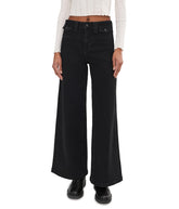 Free People Kellee High-Rise Palazzo front view in Black Eyeliner, breathable comfort for all-day wear.