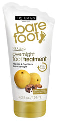 Freeman Bare Foot Overnight Foot Treatment being applied to dry feet for nighttime care.