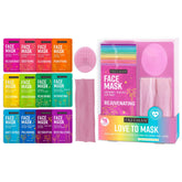 Freeman Love to Mask 14-piece kit back view with headband for at-home skincare.