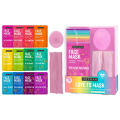 Freeman Love to Mask 14-piece kit back view with headband for at-home skincare.