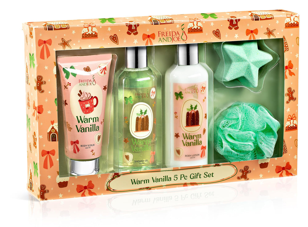 Freida and Joe fragrance bath gift box with warm vanilla for relaxing moments