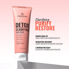 FRENCCIGA Detox Hair Mask application showing deep cleansing and hydration for frizz-prone strands.