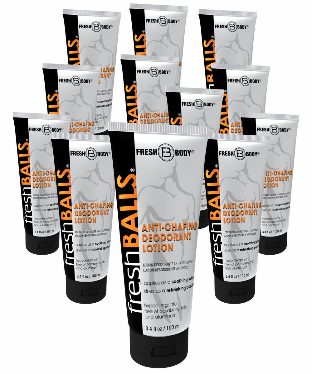 Fresh BALLS Lotion bottle dispense showing easy application for daily groin care.