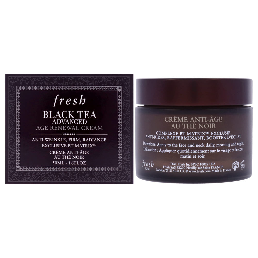 Fresh Black Tea Advanced Age Renewal Cream bottle closeup for premium skincare ritual