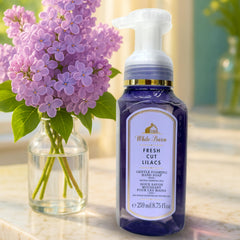 Fresh Cut Lilacs foamy lather at the sink for a refreshing daily cleansing ritual.