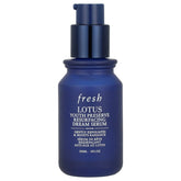 Fresh Lotus serum bottle pour highlights silky texture for easy nightly application.