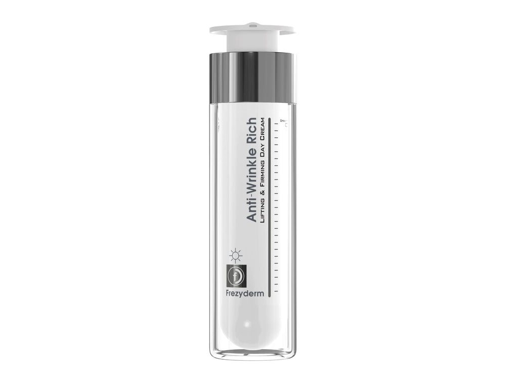 Frezyderm Anti-Wrinkle Day Cream 45+ packaging promoting daily hydration for mature skin