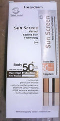 FrezyDerm Sun Screen Velvet application delivers a non greasy finish on arms and legs.