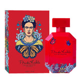 Frida Kahlo Red Eau de Toilette bottle showcases a long-lasting floral scent for daily confidence.