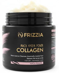 Frizzia Ultra Collagen Hair Mask bottle close-up highlighting premium formula for damaged hair