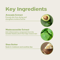 Avocado oil and Centella Asiatica provide soothing hydration on lips