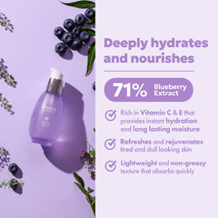 FRUDIA Blueberry Hydrating Serum pump showing quick, lightweight application with a clean finish.