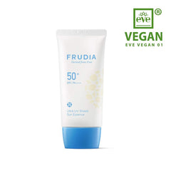 FRUDIA Welcos Sun Block Day Cream Essence pump-dispense for easy daily use.