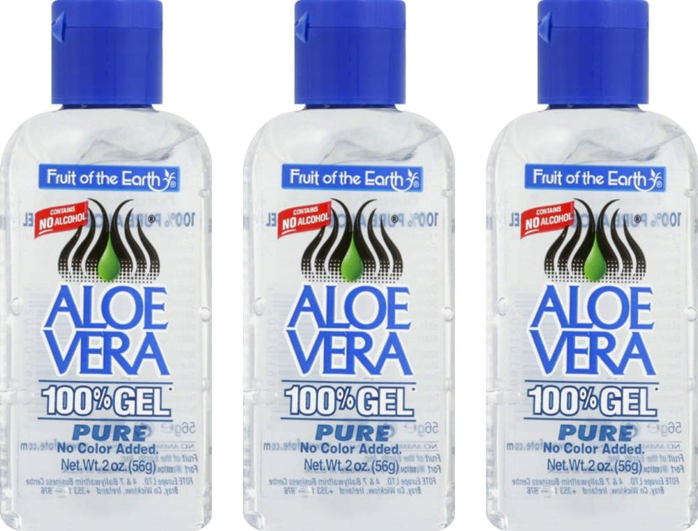 Fruit of the Earth Aloe Vera Gel bottle pour for quick cooling and soothing skin care.