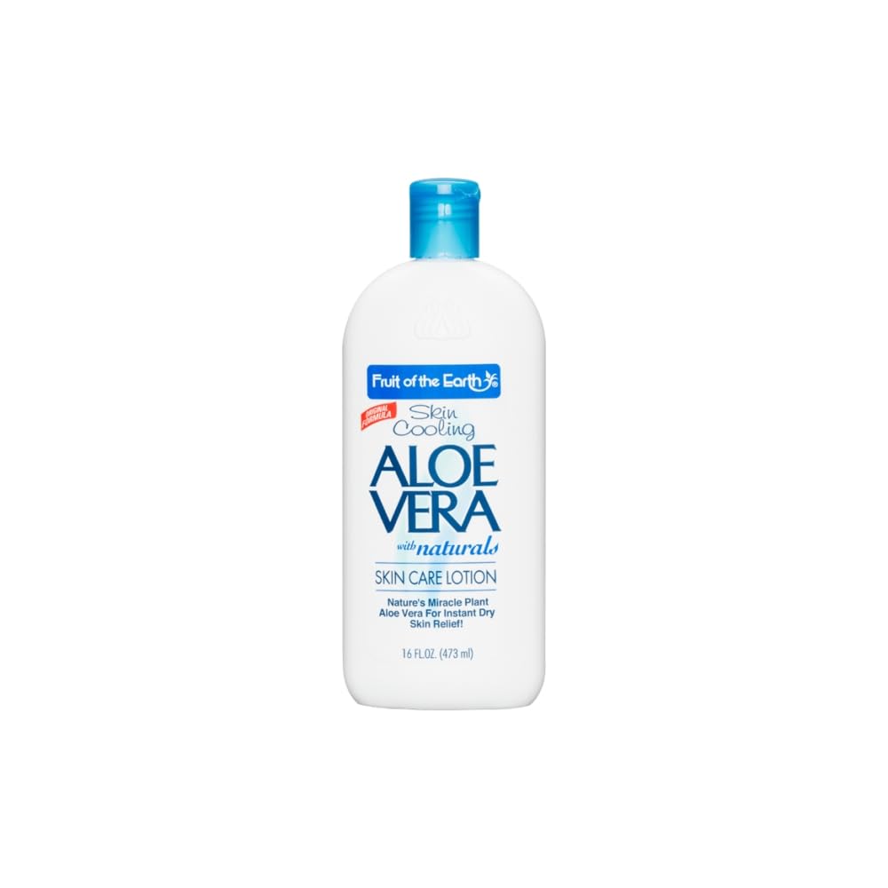 Fruit of the Earth Aloe Vera Lotion bottle showing double rich formula for moisturized skin