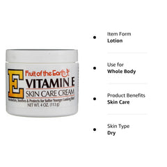 Fruit of the Earth Vitamin E Skin Care Cream texture swirl emphasizes smooth, non-greasy finish.