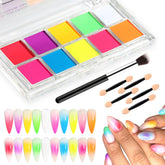 FSpronail Neon pigment set palette with 10 vibrant colors for bold ombre nails.