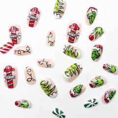 FUKIDOG short almond press-ons for quick holiday styling.