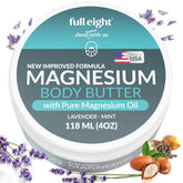 Full Eight Magnesium Body Butter jar closeup shows rich texture for deep tissue comfort and hydration.