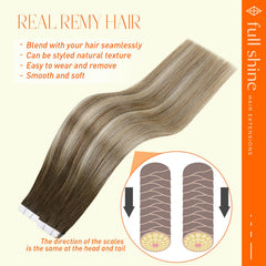 Full Shine Remy human hair tape-in extensions for versatile styling options