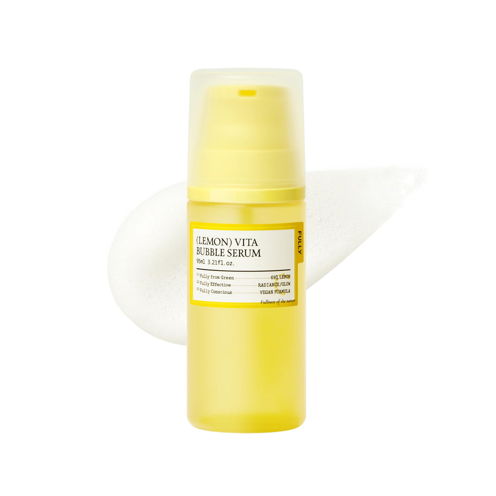 FULLY Lemon Vita Bubble Serum bottle front glowing with radiant skin potential.