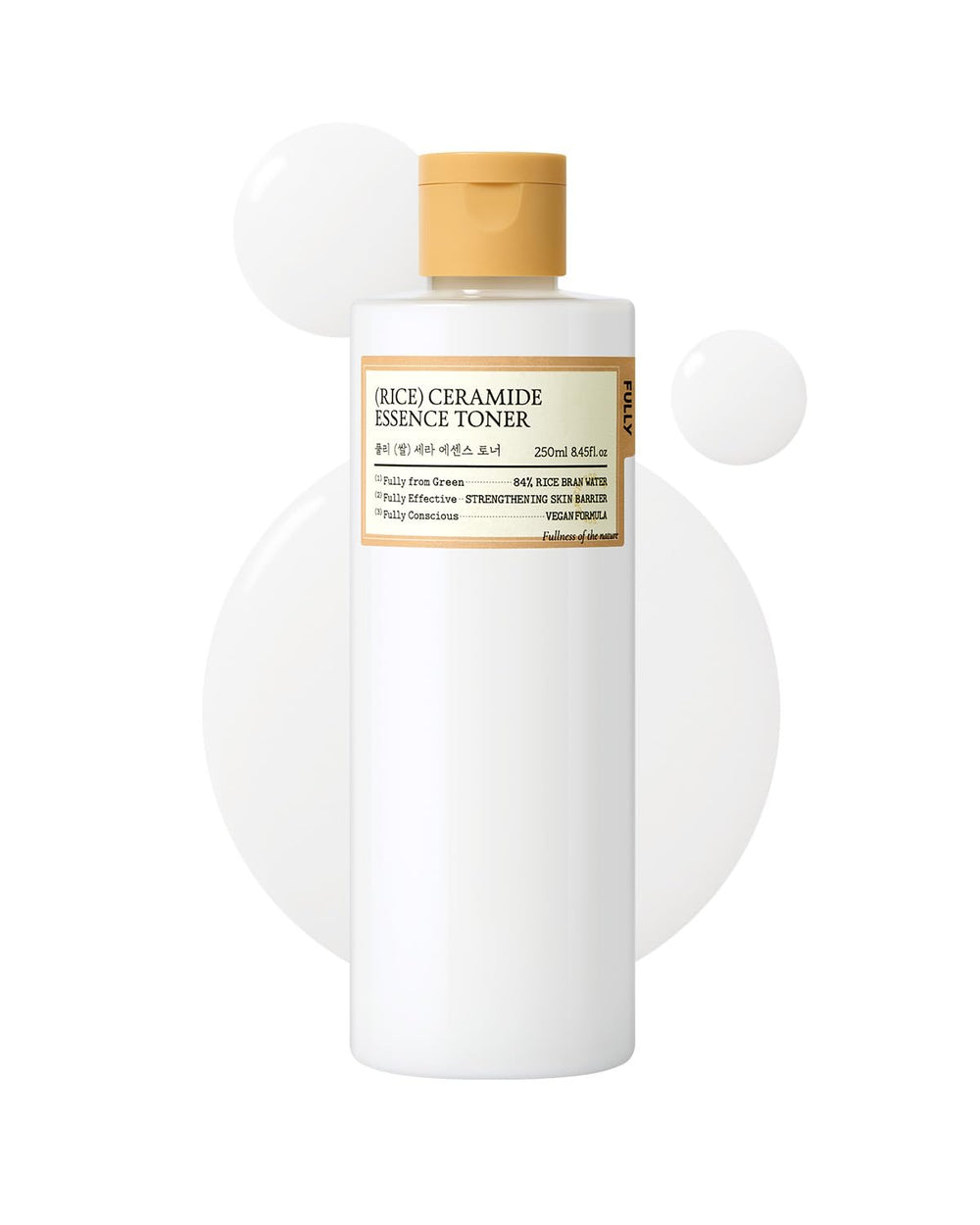FULLY Rice Ceramide Toner bottle pour for a refreshing skin sensation and even tone.