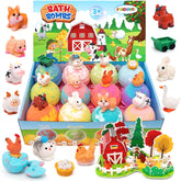 FUNCREVITY bath bombs reveal a farm toy inside as they fizz.