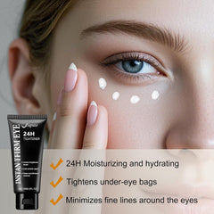Applying Fuputo Retinol Eye Cream around the eyes for potential dark circle reduction.