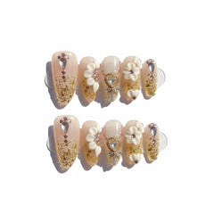 FURNUNUBI almond press-ons with crystal hearts charms for stylish accents