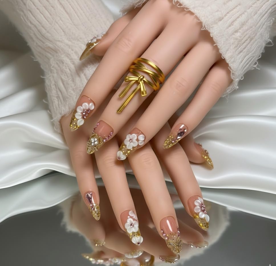 FURNUNUBI almond press-on nails in pearl pink chrome for elegant daily wear