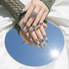 FURNUNUBI handmade press-on nails in denim blue, instant color.