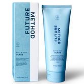 Future Method body scrub tube demonstrates portable cleansing and exfoliation.