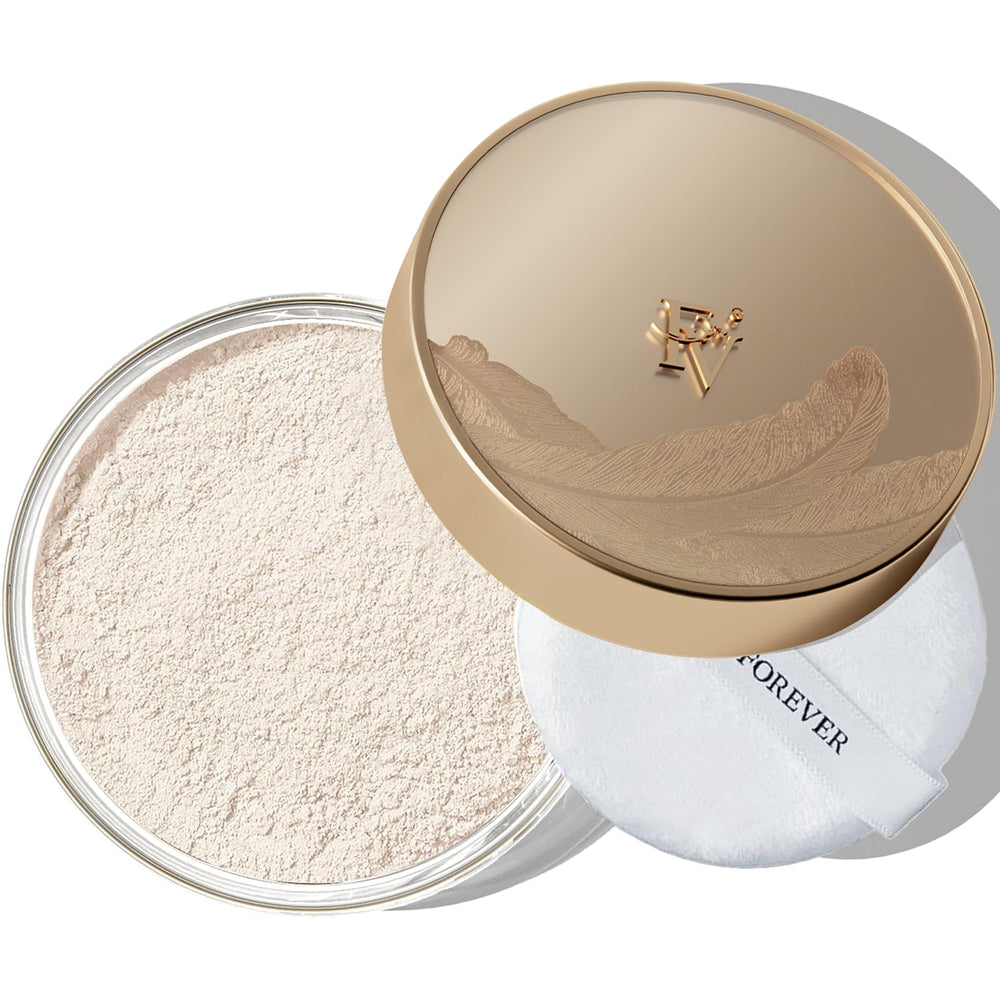 FV Translucent Powder bottle close-up shows matte finish and oil control.