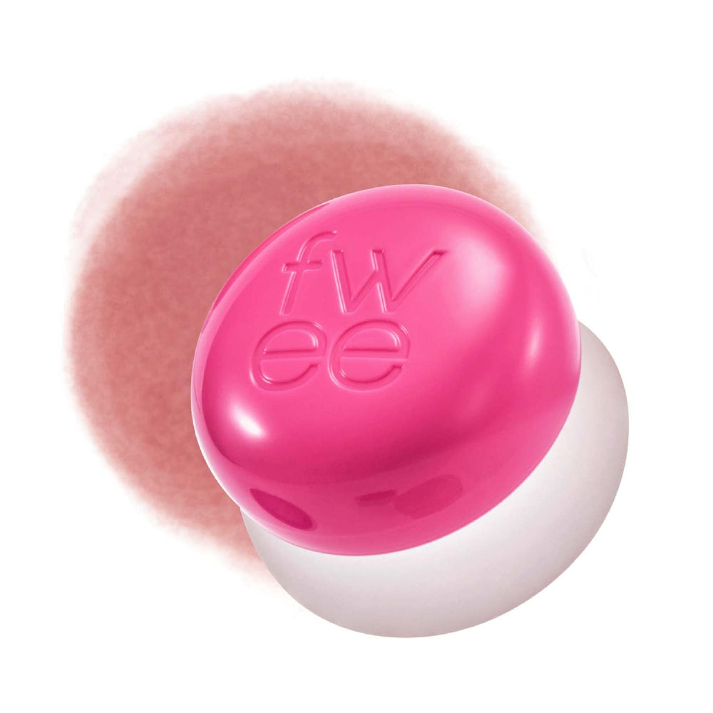 fwee Blurry Pudding Pot swatch on cheek shows peachy pink with buildable color.