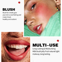 FYEBOO Jelly Tint on cheeks creating a dewy flush with lightweight feel.