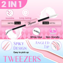 Fyonas lash cluster tweezers provide precise placement for clean application.