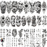 Gabizafia 92pcs black flower tattoos, large half-sleeve visuals for bold style and long wear.