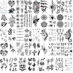 Gabizafia 92pcs black flower tattoos, small designs for subtle accents and easy wear.