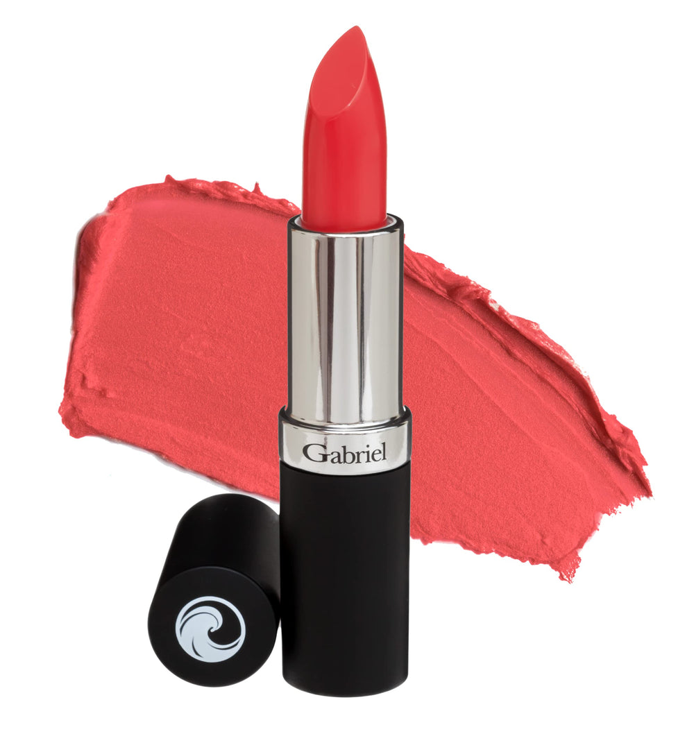 Gabriel Cosmetics Lipstick Tea Rose orange-red packshot with warm matte finish