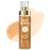 GADMLURY Body Glow Oil amber bottle with gold shimmer for sun-kissed radiance.
