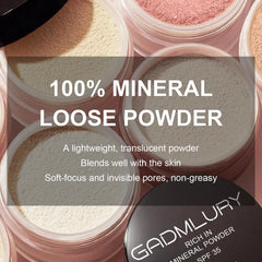 GADMLURY loose-powder application brush showing seamless blending and buildable coverage.
