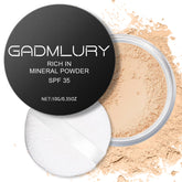GADMLURY mineral foundation SPF 35 jar glides on with breathable coverage and natural glow