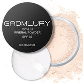 GADMLURY mineral setting powder with puff for on-the-go oil-control touchups.