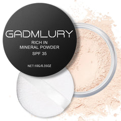 GADMLURY mineral setting powder with puff for on-the-go oil-control touchups.