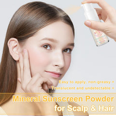 GADMLURY sunscreen powder application close-up showing easy blend on hair