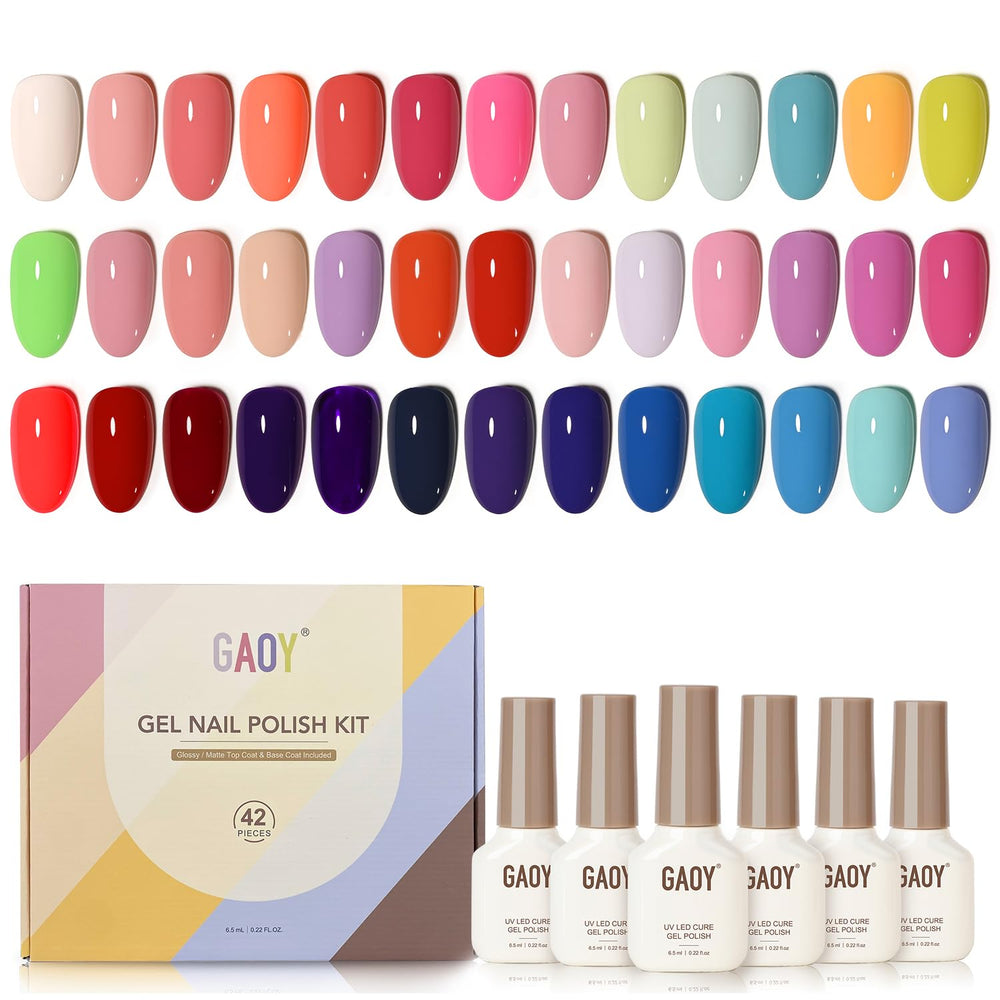 GAOY 42 Pcs Gel Nail Polish Kit with neon colors for salon or DIY manicures, long-lasting shine
