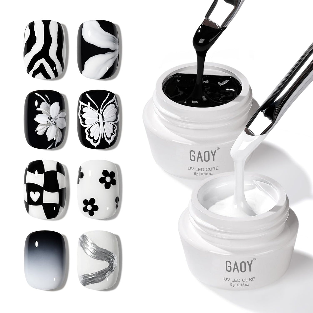 GAOY Black & White Painting Gel set swatches show bold contrast for micro art