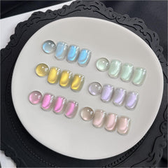 GAOY cat eye gel nail set with six glitter blue colors for dazzling nails