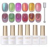 GAOY Cat Eye Gel Nail Polish Set in pink-green glitter for dazzling DIY nails